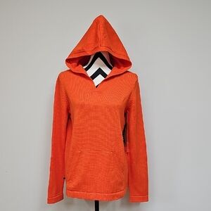 Lauren Ralph Lauren Vibrant Orange Hoodie Sweater W Front Pocket Vneck Size Med